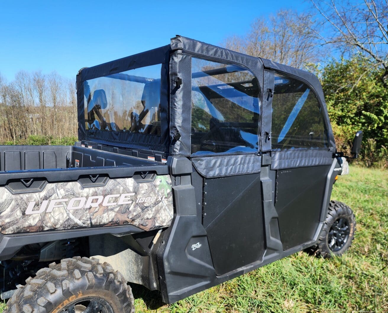 A side view of the back door on an atv.