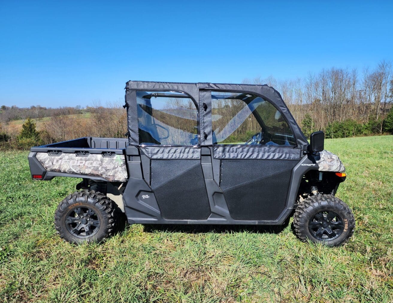 A side view of the back of an atv.