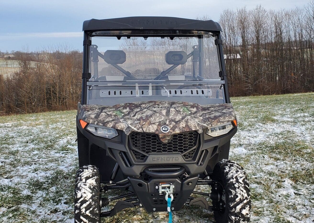 A close up of the front end of an atv.