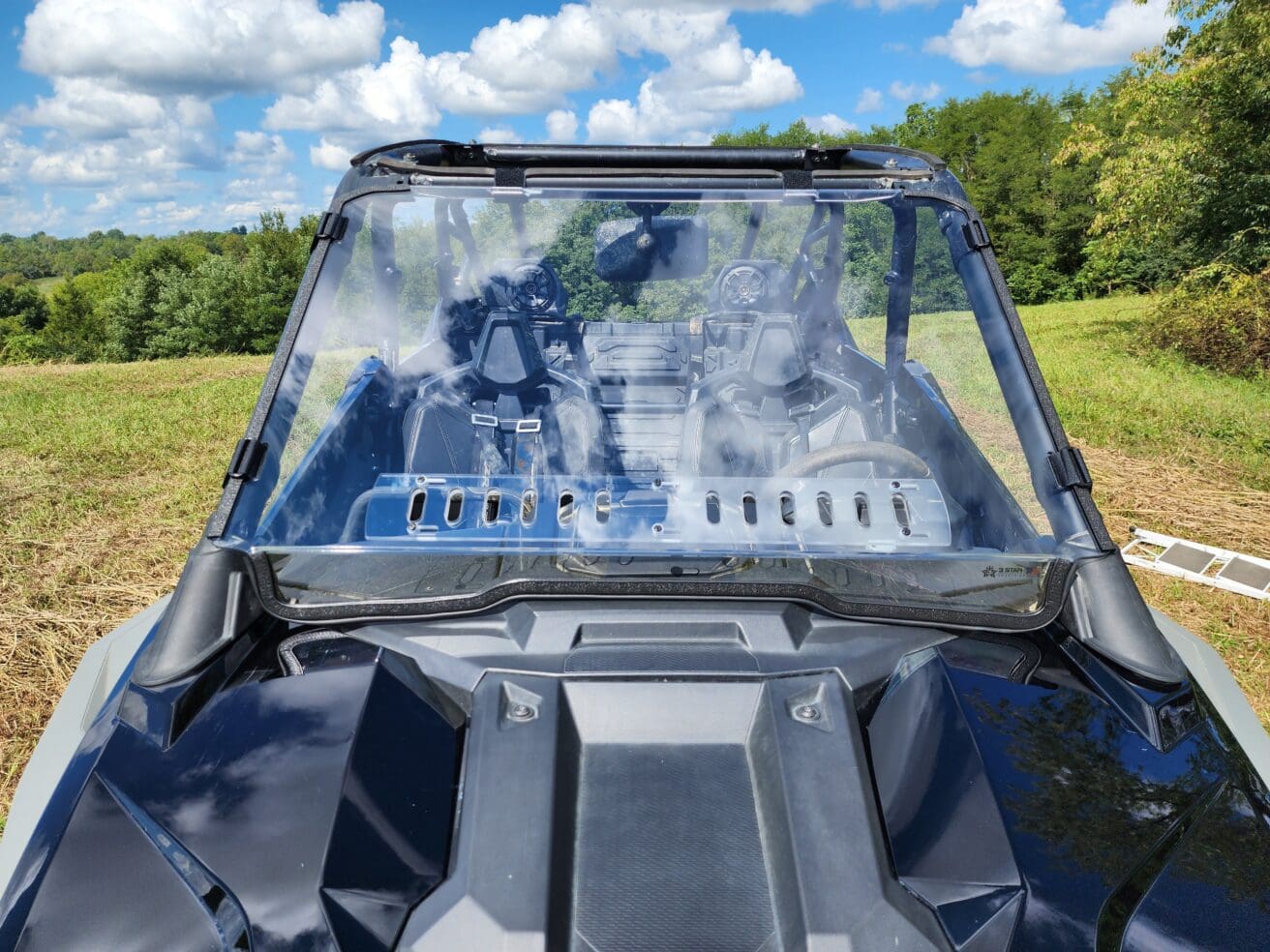 A close up of the windshield on a vehicle