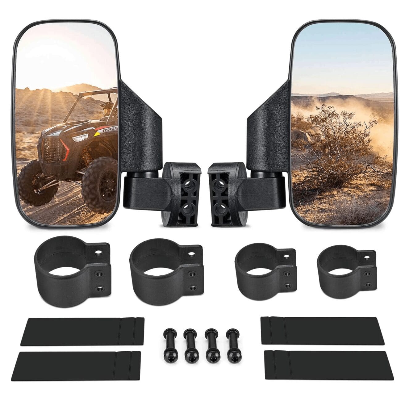 ATV side mirrors with mounting hardware.