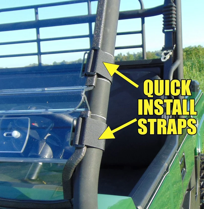 Vehicle quick install straps in use.