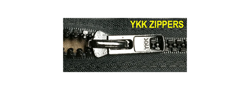 Close-up of a YKK zipper on fabric.
