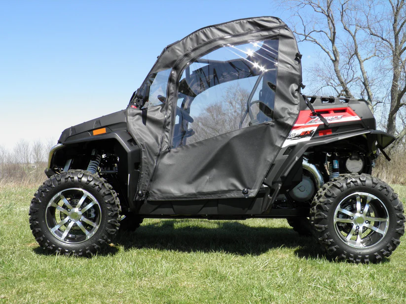 Off-road vehicle with protective side covering.