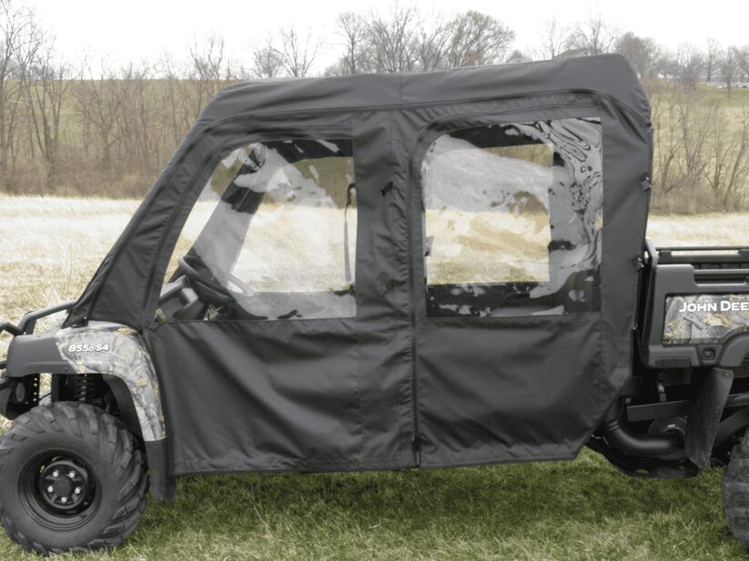 Black off-road vehicle with protective cover.