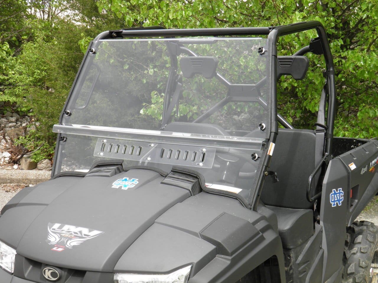 Clear windshield for utility vehicle.