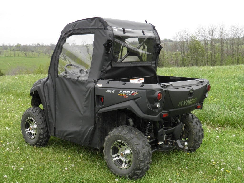 Black Kymoco UXV 4x4 enclosed cab.