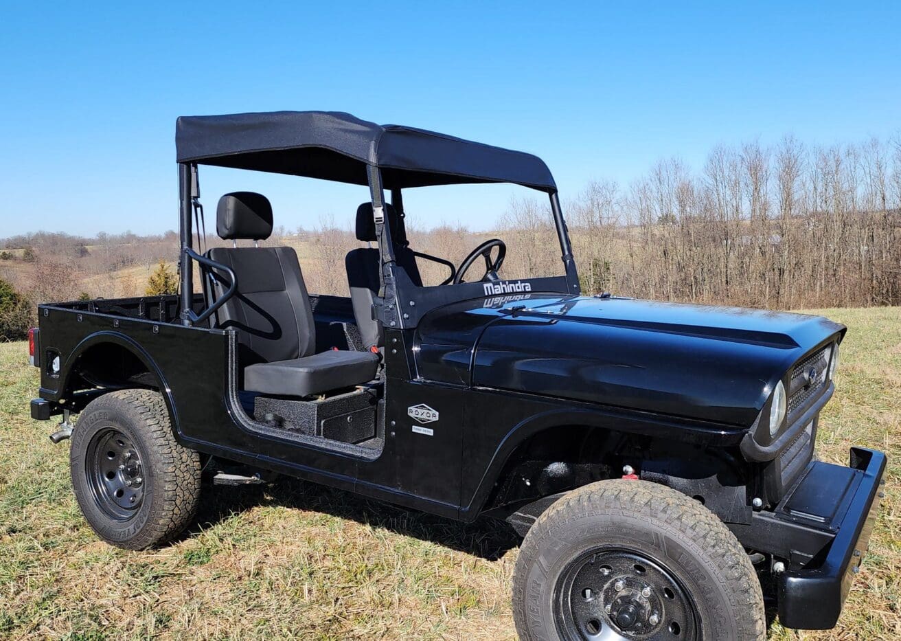 Black Mahindra Roxor off-road vehicle.