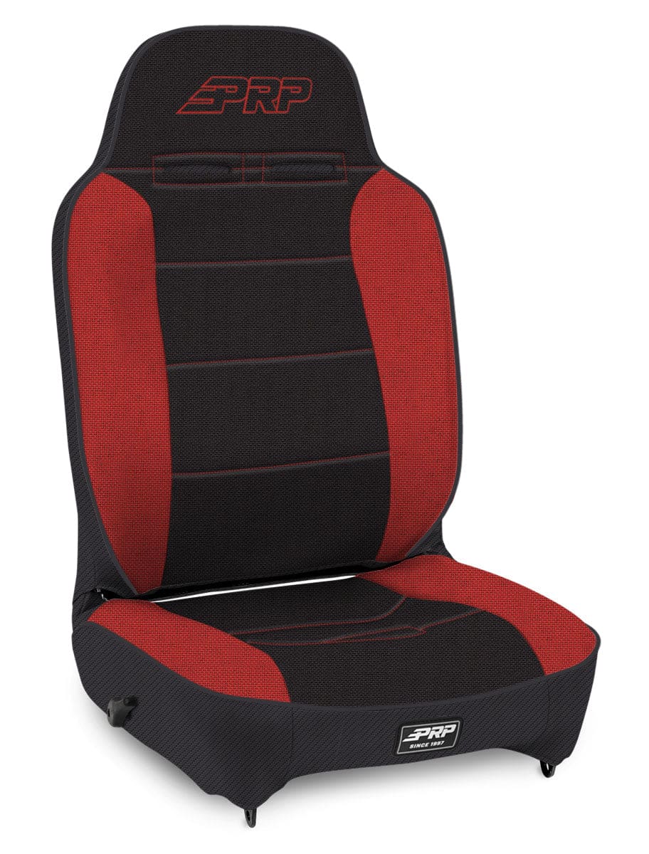 Enduro High Back Reclining Suspension Seat, Driver Side; Black and Red