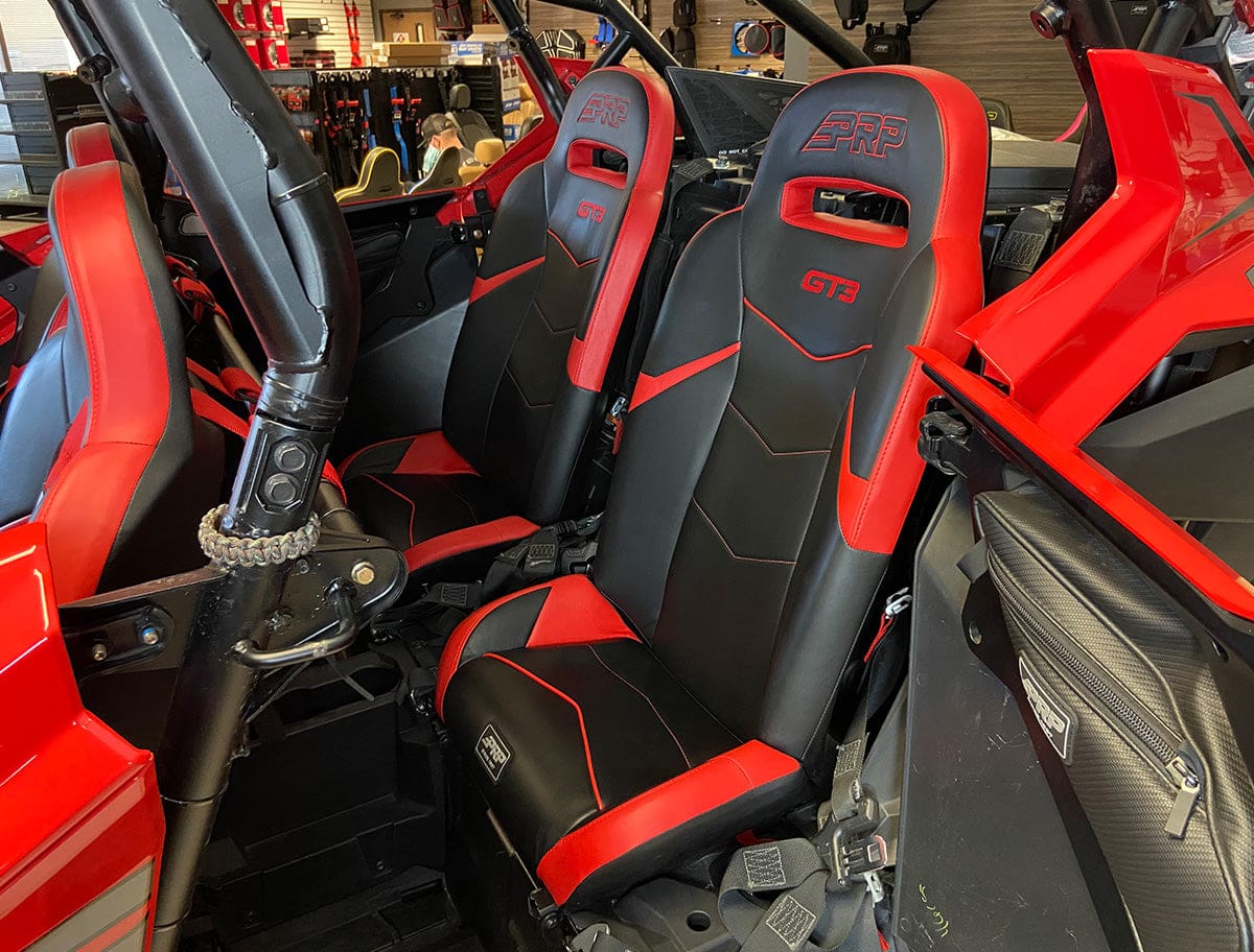 Red and black off-road vehicle seats