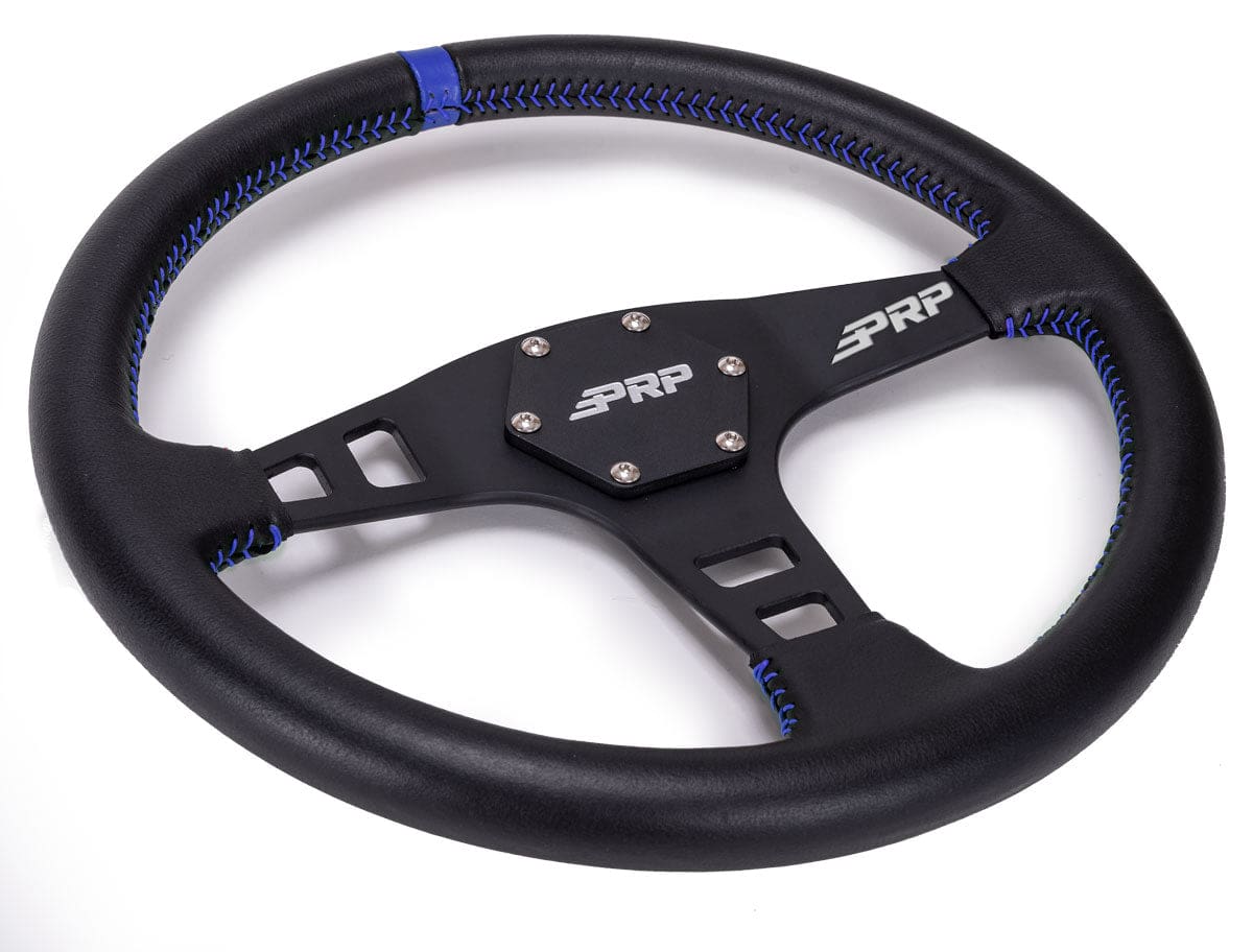 Flat Leather Steering Wheel, Blue - Image 2
