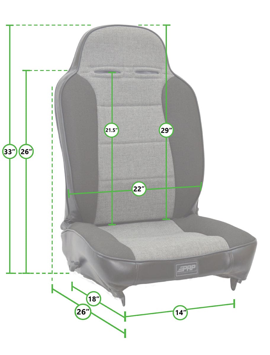 Gray car seat with green measurement overlays