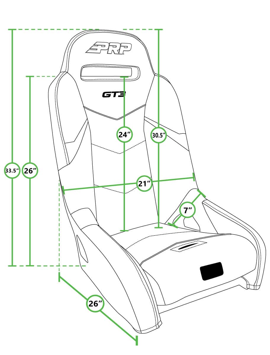 PRP GT3 racing seat dimensions diagram