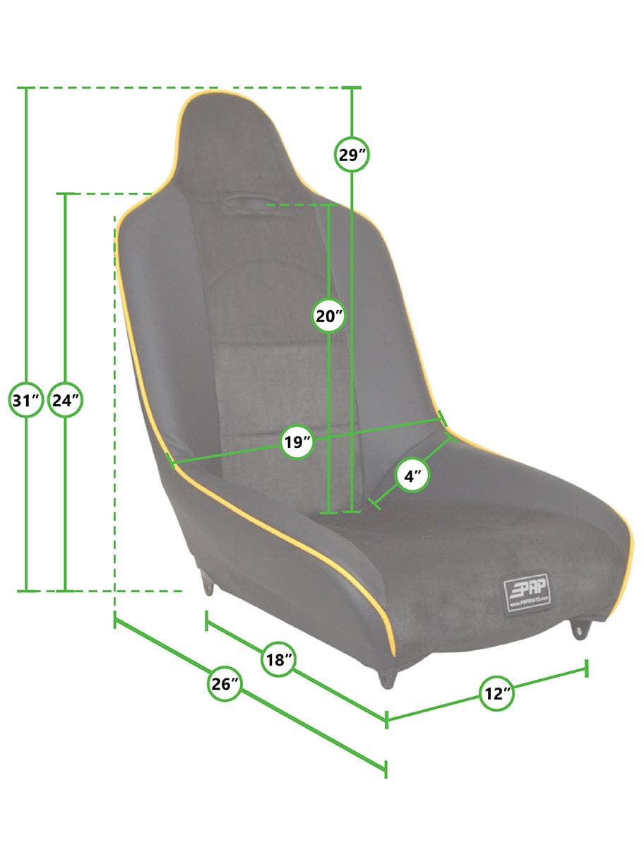 Racing seat with measurement overlay