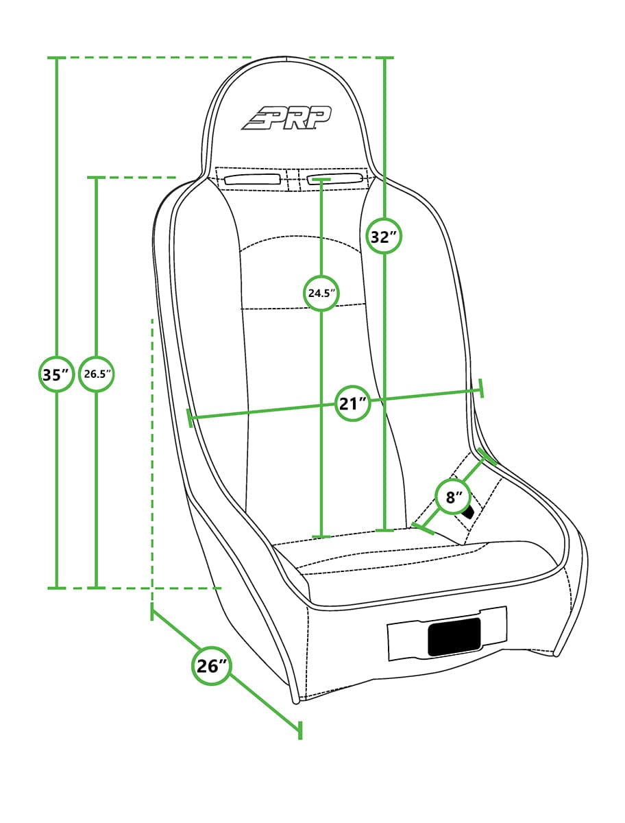 Racing bucket seat dimensions diagram