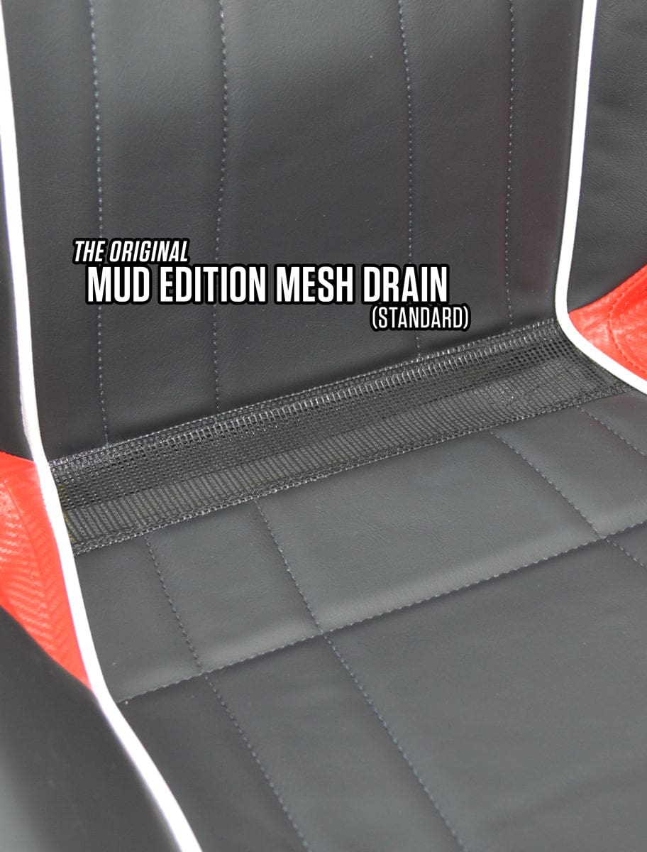 Black quilted car seat cover with mesh drain