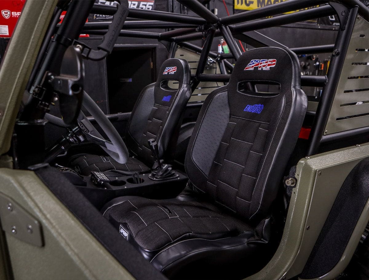 Off-road vehicle interior with two racing seats