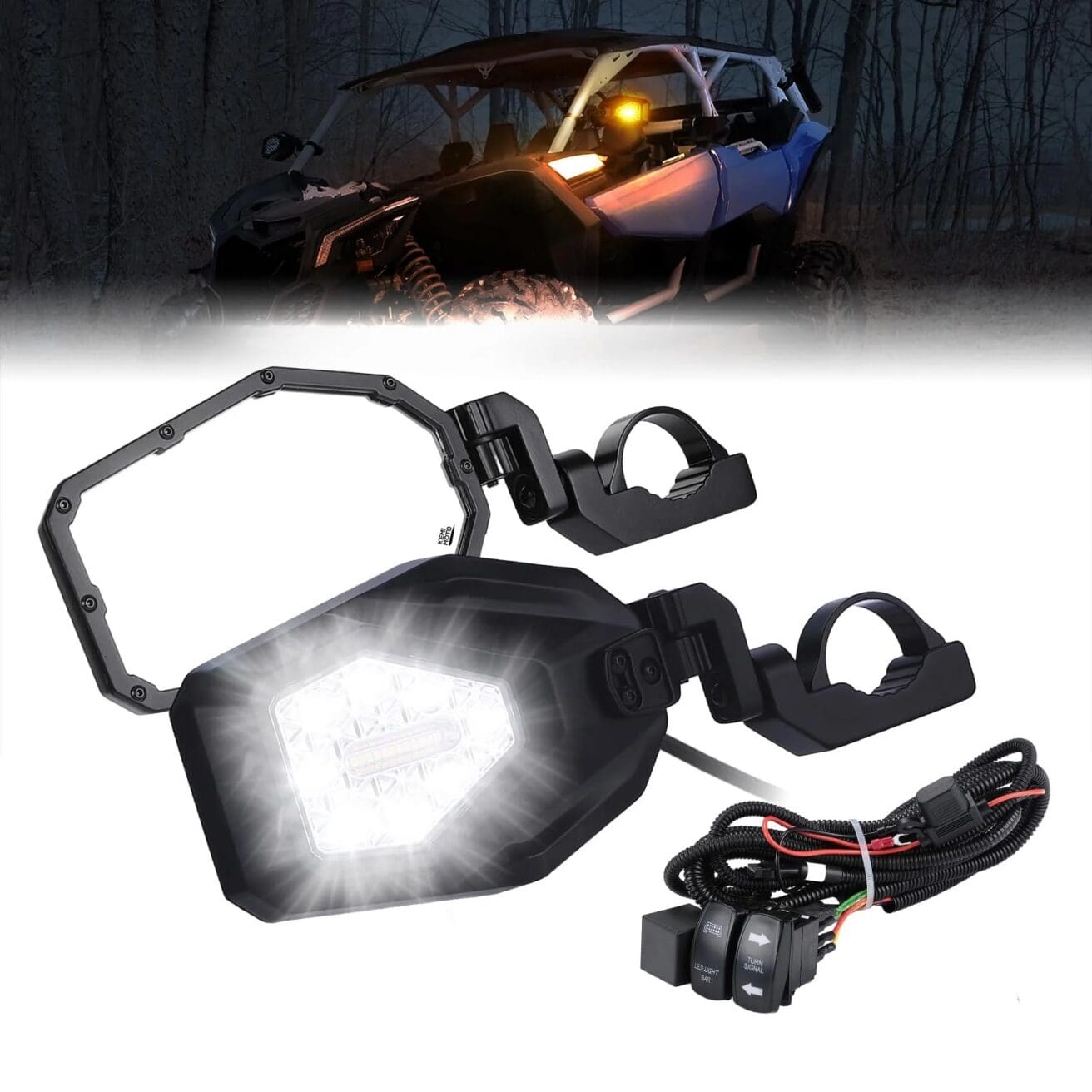 Side Mirrors with LED Turn Lights for 1.6"-2" Roll Bar (New Design)