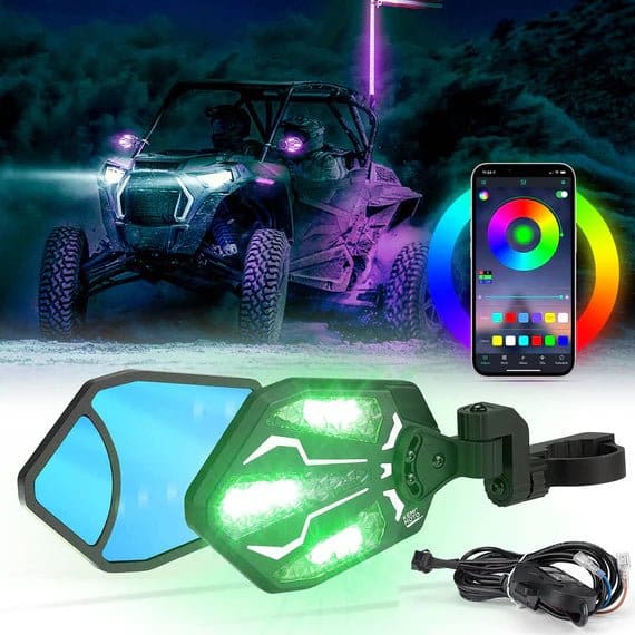 Aluminium RGB UTV Side Mirrors for Can Am Maverick X3/ RZR w/ 1.6"-2" Roll Bar (1 pair)