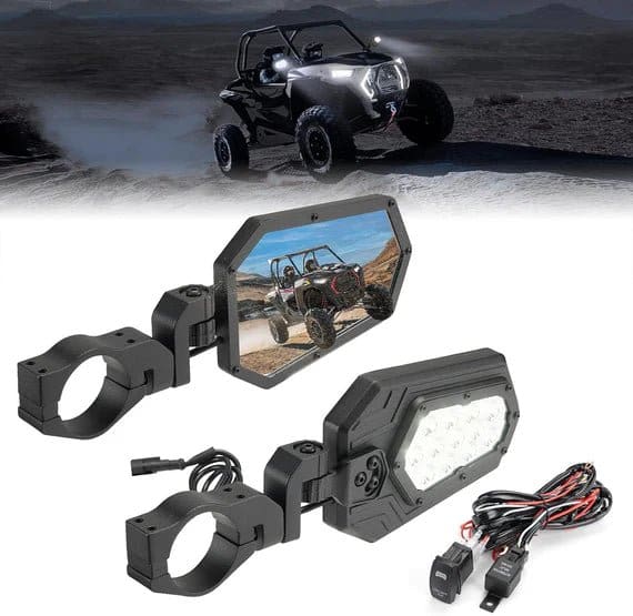 Aluminum UTV Side Mirrors Lights for Can Am Maverick X3/ RZR w/ 1.75"-2" Roll Bar