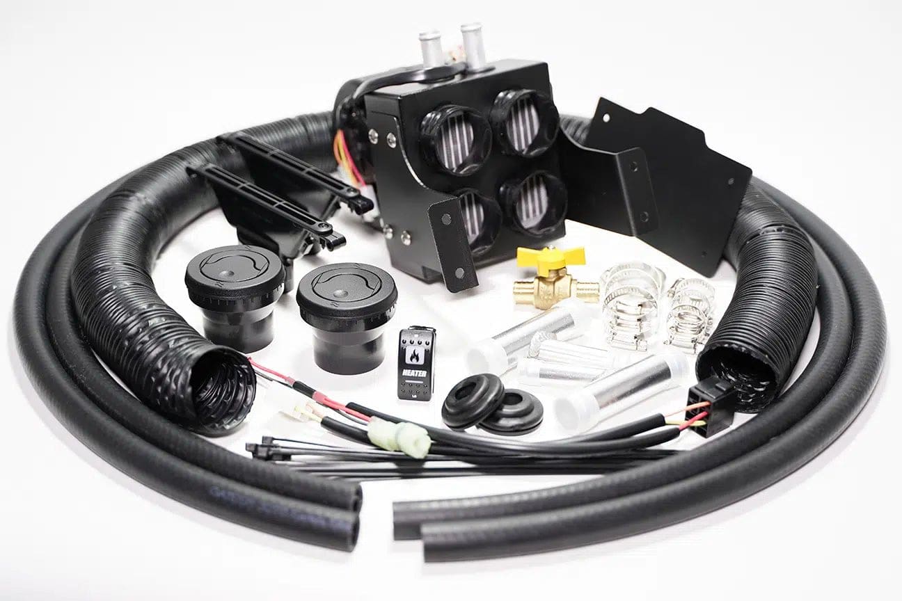 Automotive heater kit with hoses and fittings