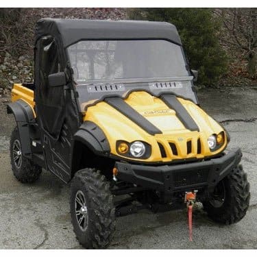 Yellow side-by-side utility off-road vehicle