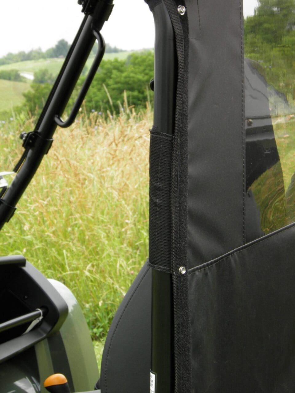 Golf cart side enclosure with clear window