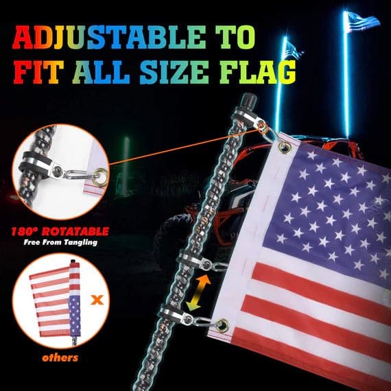 Kemimoto - 5 ft 2-piece LED Spiral Whip Lights w/USA Flags with RF Remote Control - Image 5