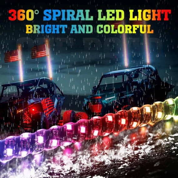 Kemimoto - 5 ft 2-piece LED Spiral Whip Lights w/USA Flags with RF Remote Control - Image 4