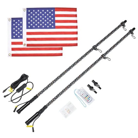 Kemimoto - 5 ft 2-piece LED Spiral Whip Lights w/USA Flags with RF Remote Control - Image 2