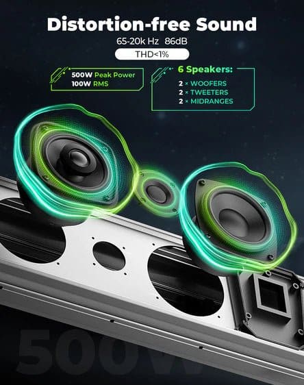 Kemimoto - 32-inch 6-Speaker Midnight S80 Aluminum RGB Silver Sound Bar - Image 4