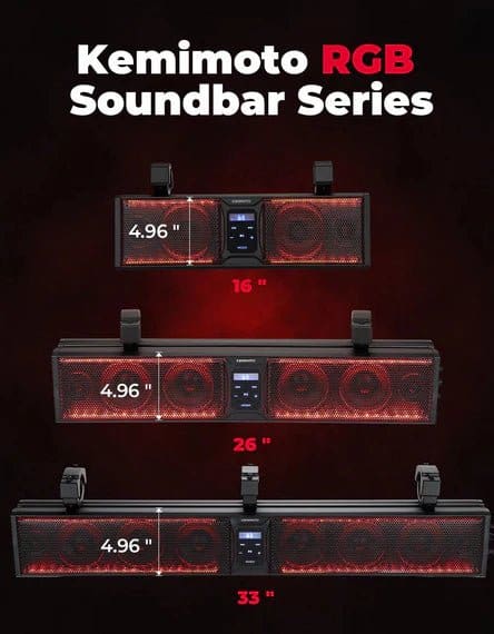 Kemimoto - 33-inch 8-Speaker RGB UTV Bluetooth Sound Bar for UTVs with 1.75" to 2.25" Roll Bars - Image 4