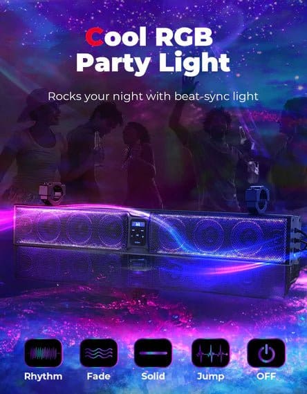 Kemimoto - 33-inch 8-Speaker RGB UTV Bluetooth Sound Bar for UTVs with 1.75" to 2.25" Roll Bars - Image 2