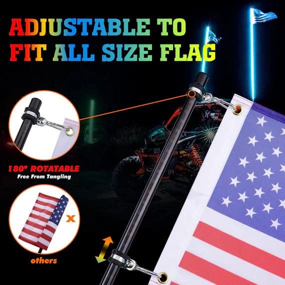 Kemimoto - 3 ft 2-piece Black Limited LED Whip Lights w/USA Flags with RF Remote Control - Image 8