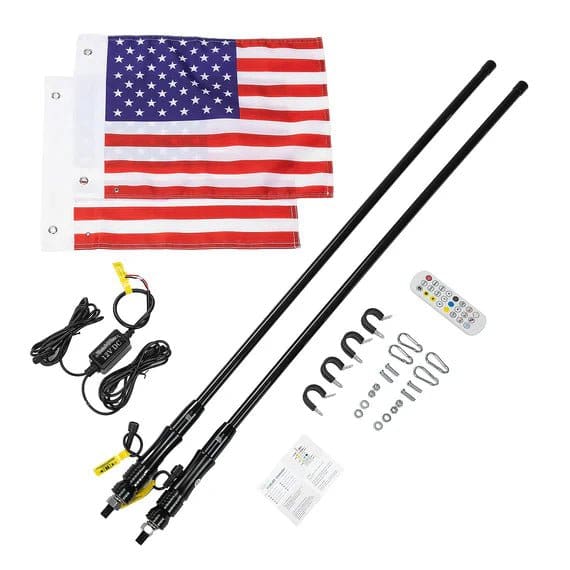 Kemimoto - 3 ft 2-piece Black Limited LED Whip Lights w/USA Flags with RF Remote Control - Image 2