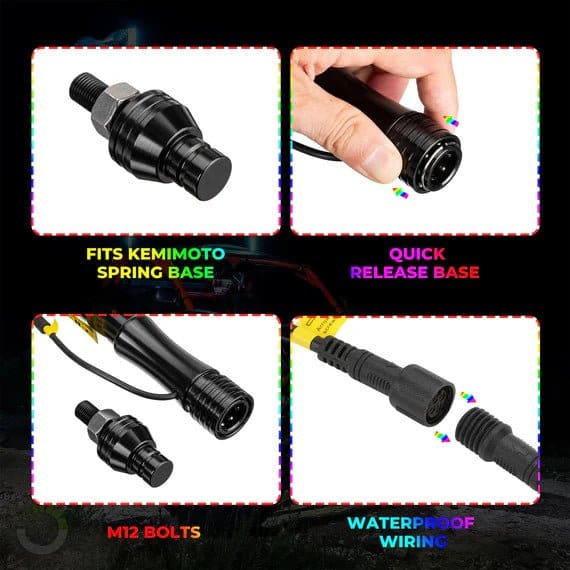 Kemimoto - 3 ft 2-piece Black Limited LED Whip Lights w/USA Flags with RF Remote Control - Image 5