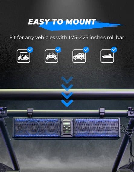 Kemimoto - 6 Speaker 26" RGB Universal Sound Bar for UTVs with 1.75" to 2.25" Roll Bars - Image 8