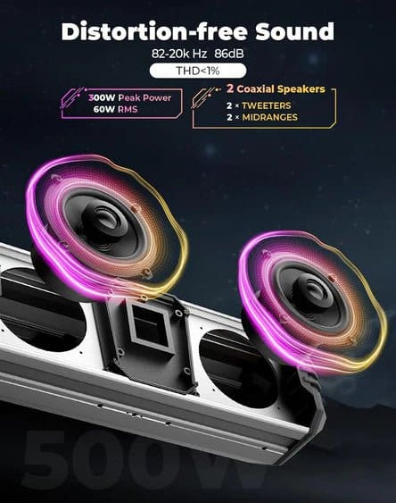 KEMIMOTO Midnight S40 16" Aluminum RGB Bluetooth Soundbar Silver - Image 4