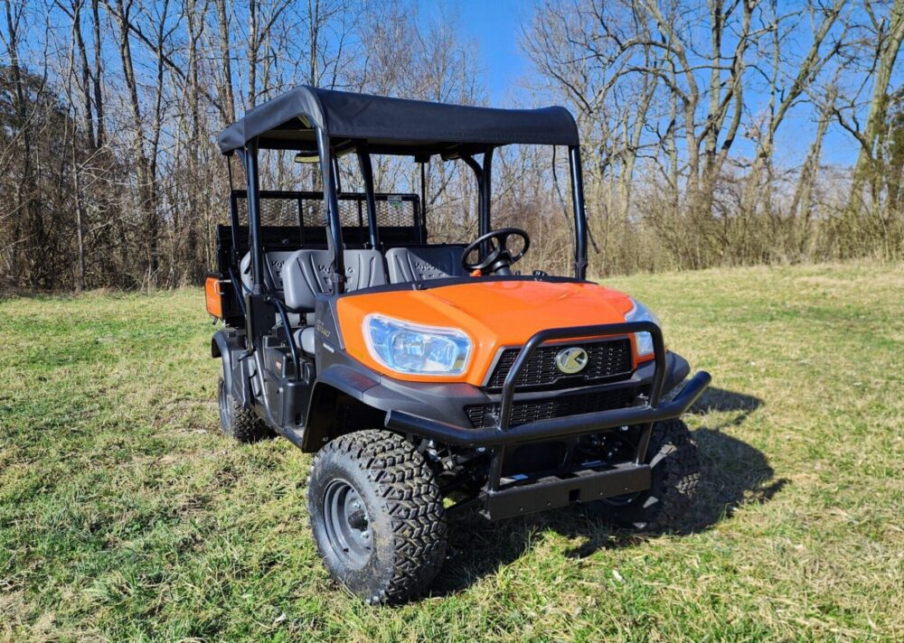 Orange off-road utility vehicle with canopy