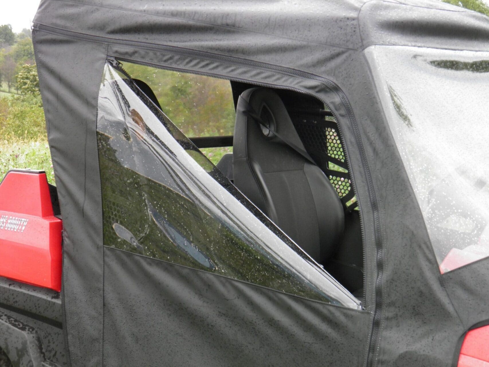 UTV soft cab with open plastic window