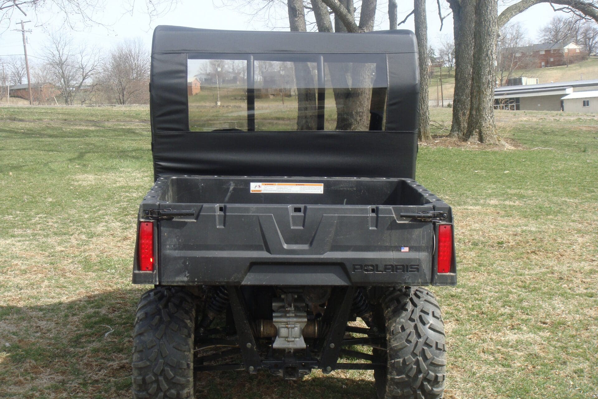 Rear view of Polaris utility terrain vehicle