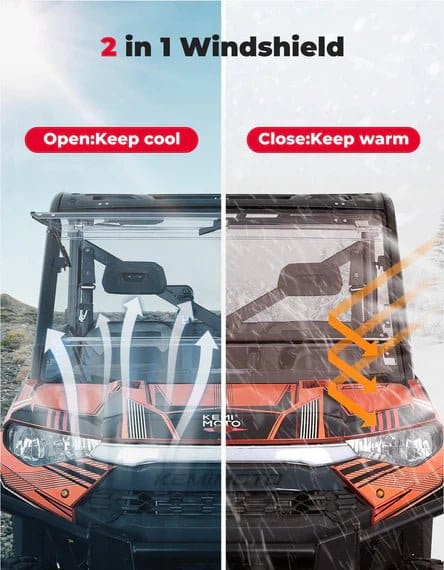 Polaris Ranger XP 900/1000/Crew Scratch-Resistant 2-in-1 Flip Windshield - Image 2