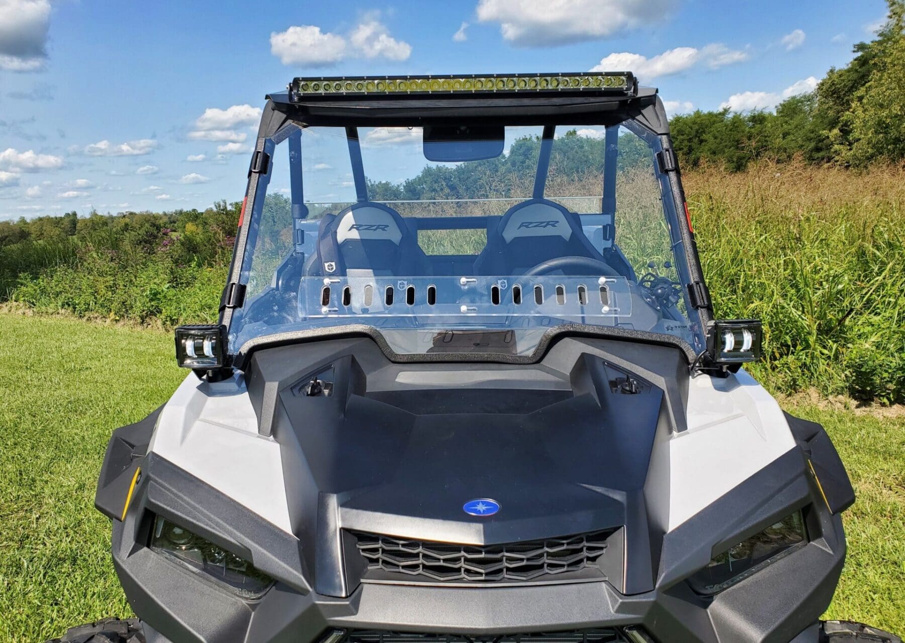 Front view of gray off-road UTV