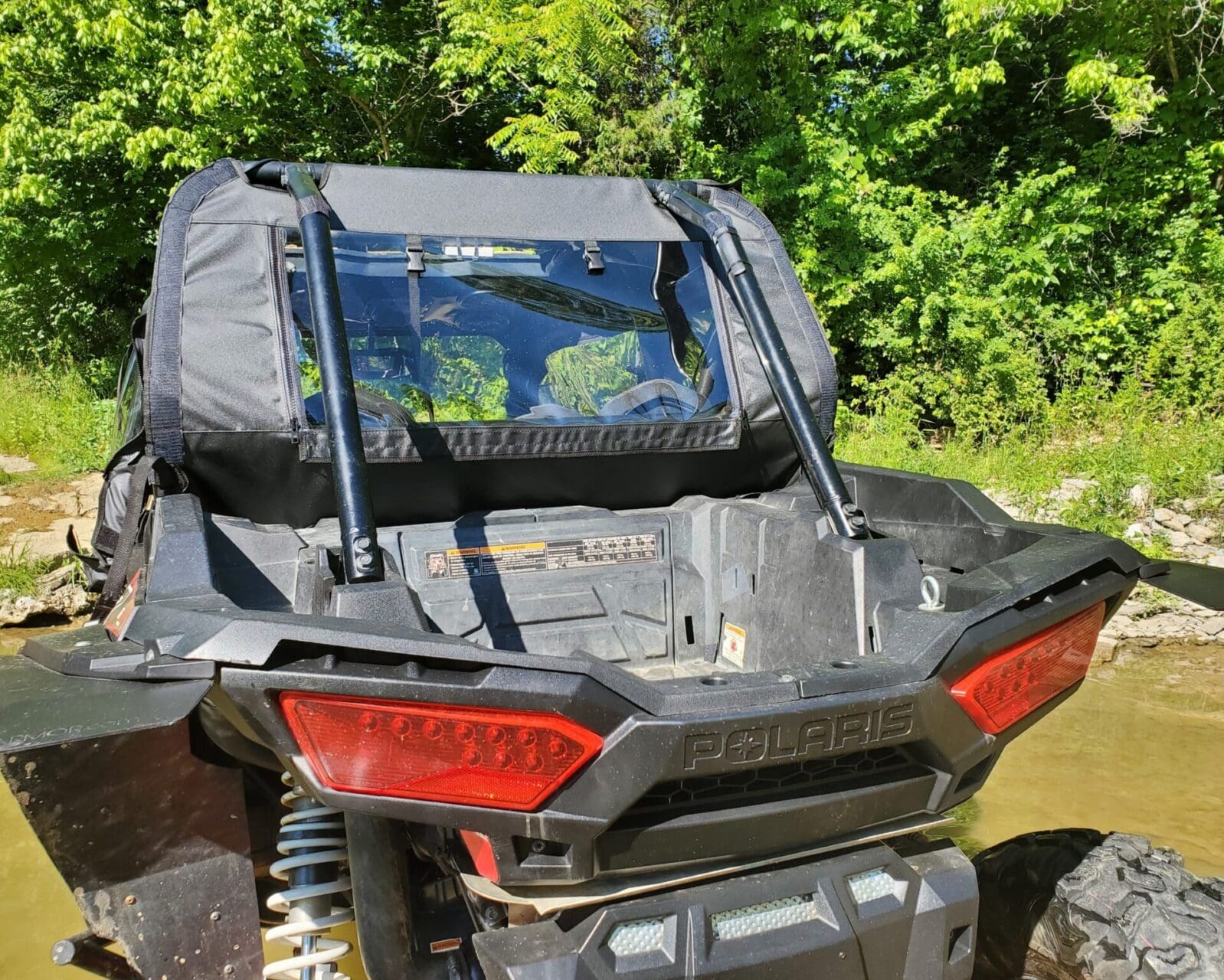 Rear view of Polaris off-road UTV