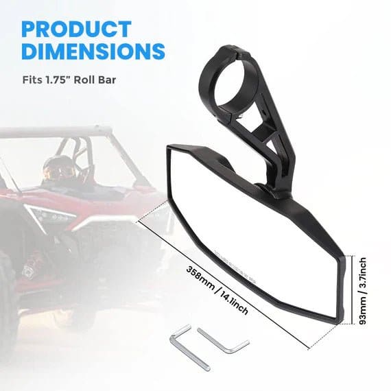 Rear View Center Mirror for 1.75” Roll Bar for Polaris RZR - Image 7