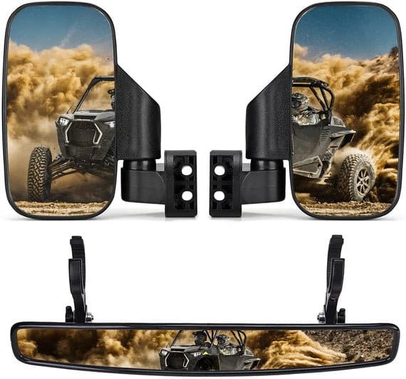 Side Mirrors and Rear Mirror with 1.75" to 2" Roll Bar Cage