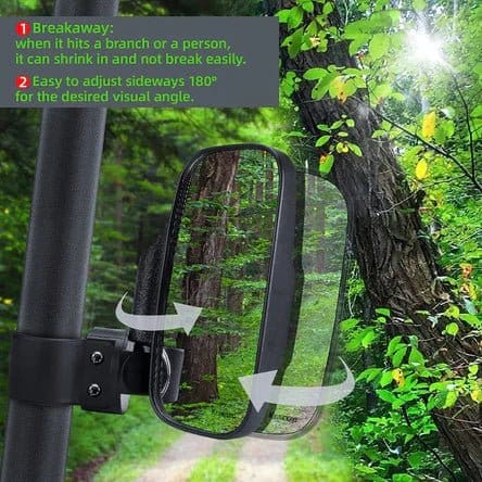 Side Mirrors and Rear Mirror with 1.75" to 2" Roll Bar Cage - Image 3