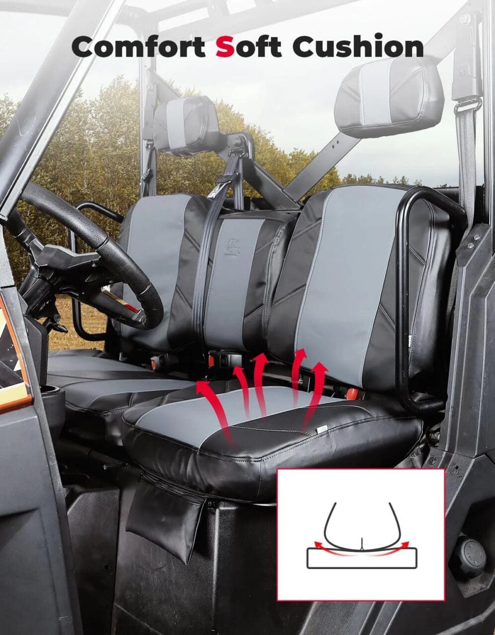 UTV Leather Seat Covers with Pocket for Polaris Ranger XP 1000/Crew - Image 3