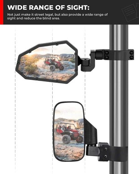UTV Rear View Side Mirrors for Can Am Maverick X3/ RZR w/ 1.75"-2" roll bar (1 pair) - Image 7