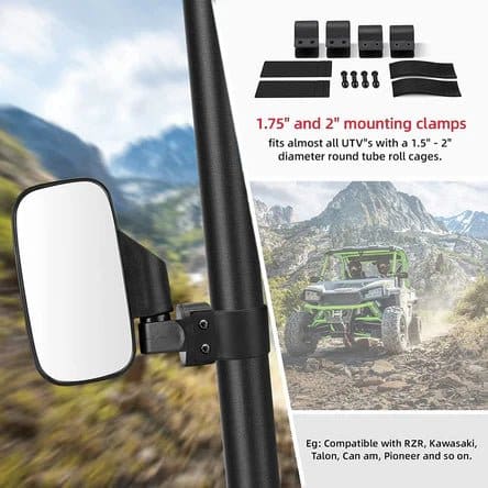 UTV Side Mirrors and Center Mirror with 1.6" to 2" Roll Bar Cage - Image 5